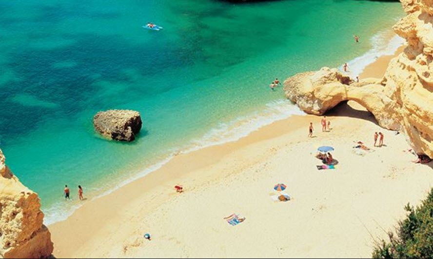 Marinha Beach, Atlantic coast in Caramujeira, Portugal